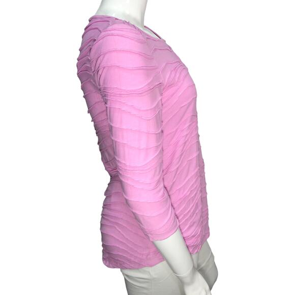 Chicos Top Womens Size 1 US 8 Pink Knit Shirt Blouse Textured 3/4 Sleeve NEW - Picture 9 of 13